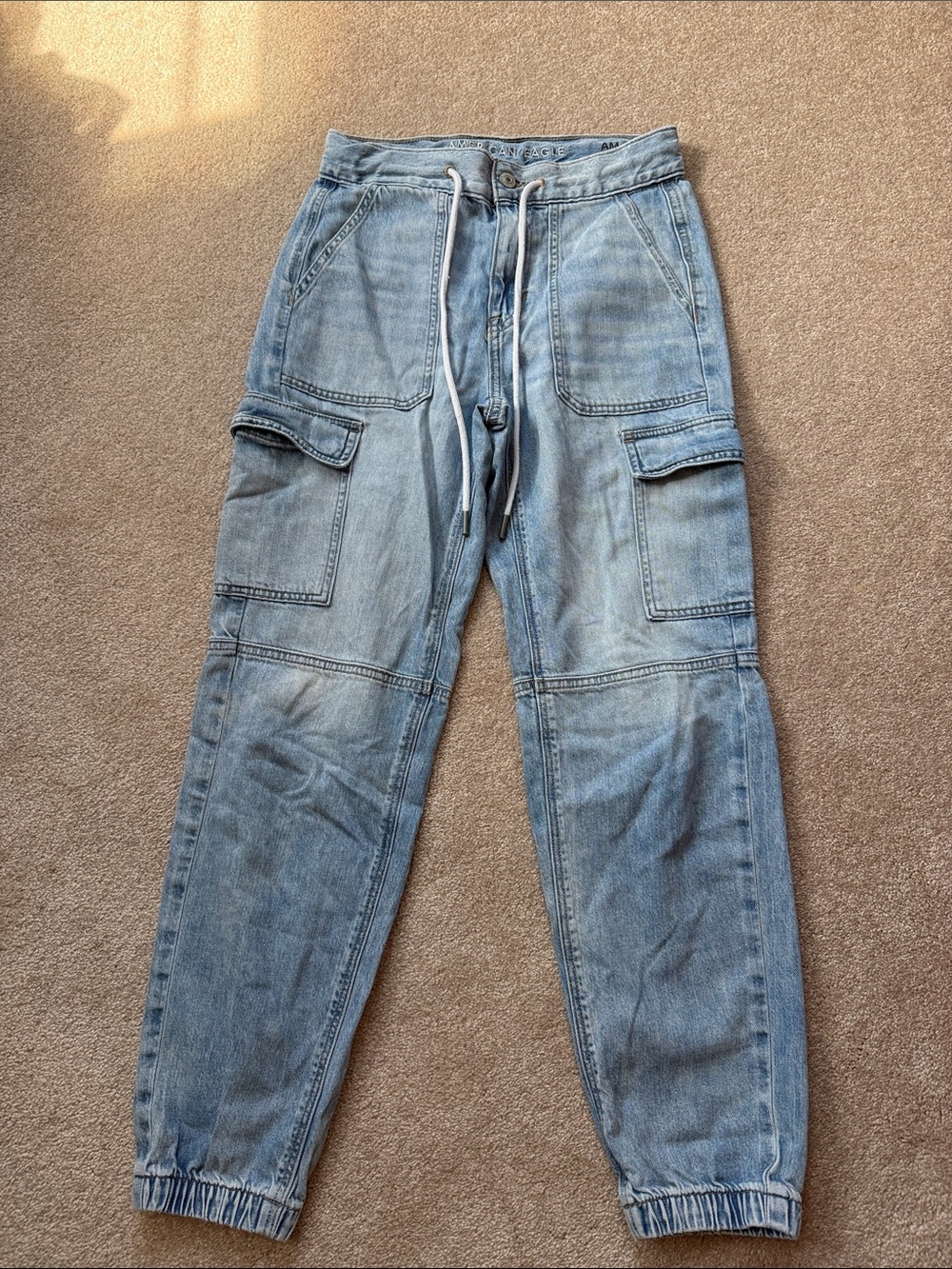 Light Blue Denim Cargo Jogger Pants